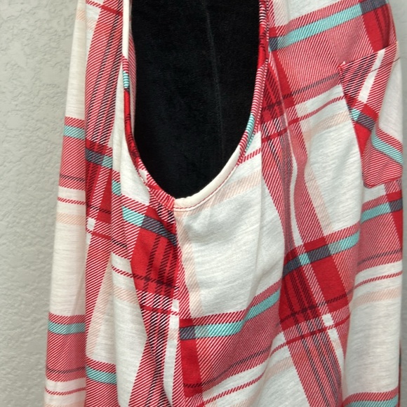 Size small red white plaid button up front tie sleeveless tank vest top - Picture 8 of 11